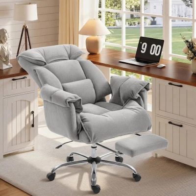 HOMCOM High Back Reclining Office Chair with Footrest, Light Taupe Gray