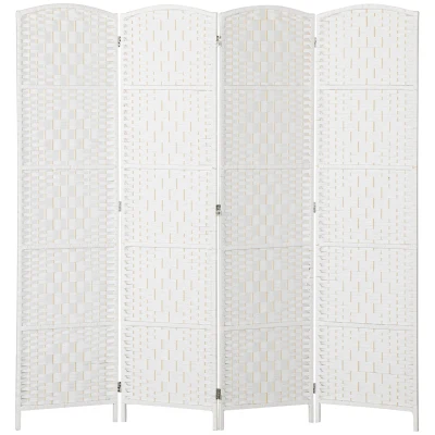 HOMCOM 6ft Folding Room Divider, 4 Panel Wall Partition with Wooden Frame for Bedroom, Home Office, White