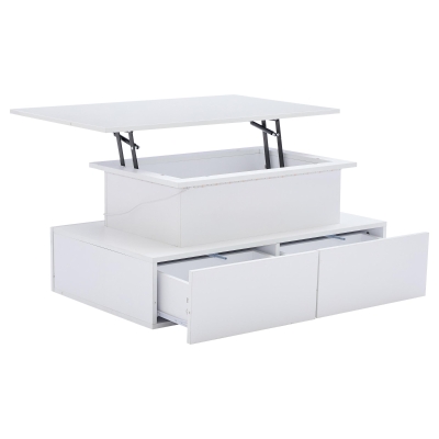 Sleek Lift-Up Coffee Table with LED Lighting and 4 Drawers, Durable Center Table for Living Room, 35.5" L x 21.5" W x 16.5" H, White