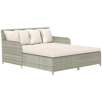 Outsunny Rattan Outdoor Daybed, Sunbed Loveseat with Soft Cushions, 4 Pillows, Curved Backrest & Armrest, Beige
