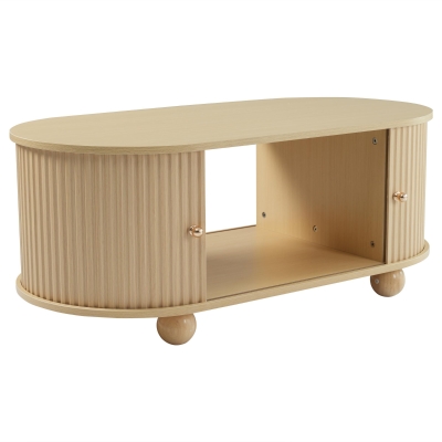 Wood Oval Coffee Table with Space-Saving Design, Stylish Center Table with Hidden Compartment, 39.5" L x 19.5" W x 15.5" H, Wood