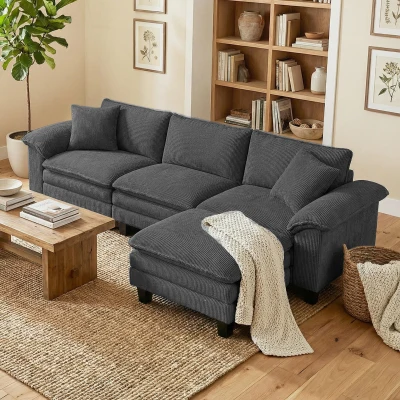 HOMCOM L-Shaped Sectional Sofa with Ottoman, Dark Gray