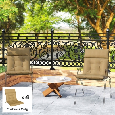 Outsunny Patio Chair Cushions Set of 4, Waterproof Non-Slip Lounge Chair Cushions, 44"x21", Khaki