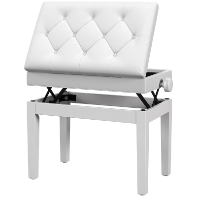 HOMCOM Adjustable Piano Bench with Storage and Soft PU Leather Padded, with Enough Music Storage Design, White