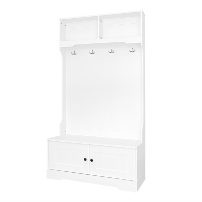 Space‑Saving Coat Rack with 4 Hooks and Top Open Shelf, Multifunctional Cabinet for Compact Homes, 40'' L x 18.5'' W x 72'' H, White
