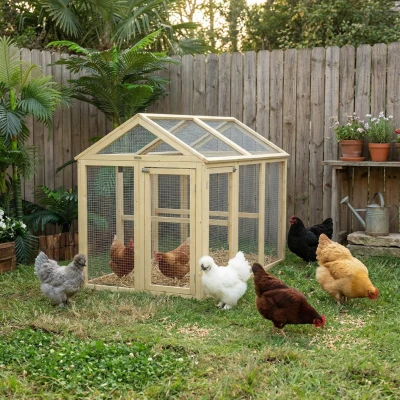 PawHut 4.6' x 2.8' Wooden Chicken Run with Perches, Nature Wood