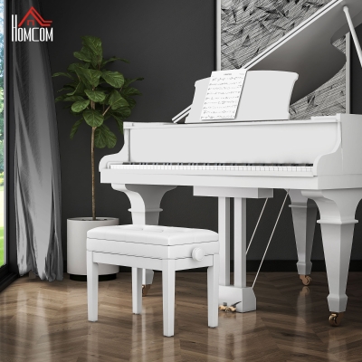 HOMCOM Adjustable Piano Bench with Storage and Soft PU Leather Padded, with Enough Music Storage Design, White