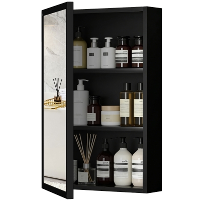 Kleankin Wall-Mounted Medicine Cabinet, Black with Mirror & Shelves