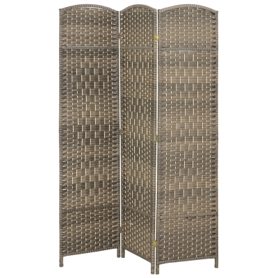 HOMCOM 6' Tall Folding 3-Panel Wood Privacy Screen, Rustic Oak