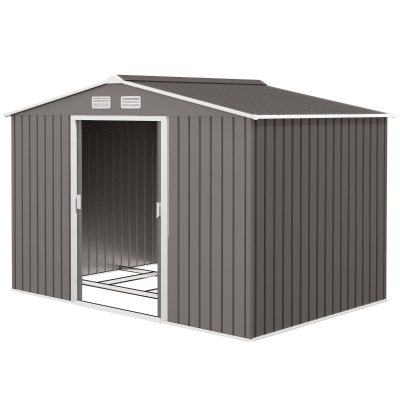 Outsunny 9' x 6' Metal Outdoor Storage Shed with Foundation, Gray