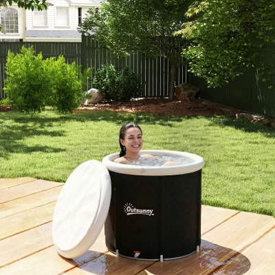 Outsunny Ice Bath Tub for Athletes, 71 Gal Cold Plunge Tub with Cover, Pump, Portable Multiple Layered Inflatable Ice Barrel