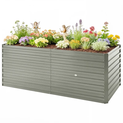 Outsunny 5' x 3' x 2' Raised Garden Bed, Galvanized Planter Box for Growing Flowers, Herbs and Vegetables, Light Grey