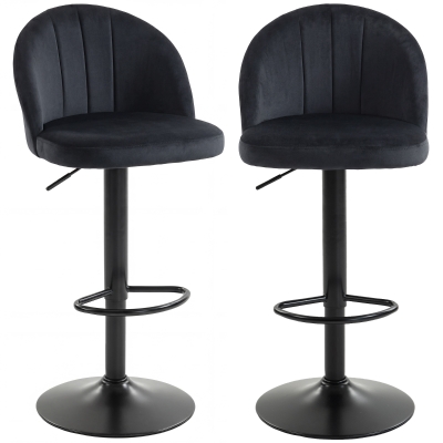 HOMCOM Bar Stools Set of 2, Swivel Counter Height Barstools with Footrest, Black