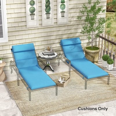 Outsunny Patio Chaise Lounge Chair Cushions Replacement Sun Lounger Pads with Headrest and Ties, Set of 2, Turquoise