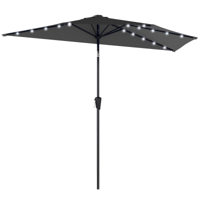 Outsunny Half Outdoor Patio Umbrella with Solar LED Lights Half Umbrella with Crank 105.1" x 53.5" Black