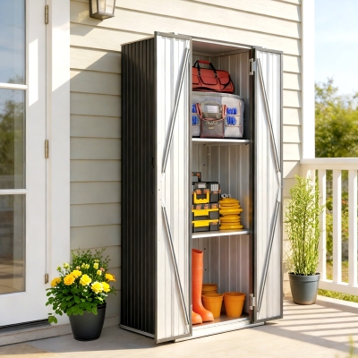 Outsunny Outdoor Storage Shed with Adjustable Shelves Metal Garden Shed with Double Doors for Patio Balcony Garage