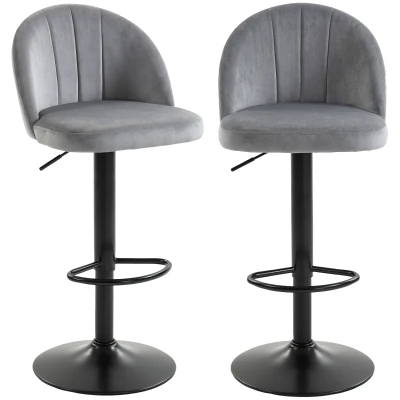 HOMCOM Bar Stools Set of 2, Swivel Counter Height Barstools with Footrest, Grey
