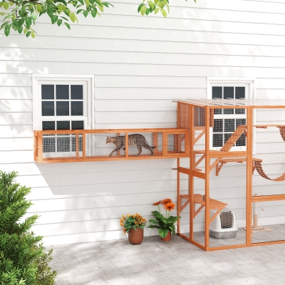 PawHut 79" Long Cat Tunnel, Cat shelter L- Shape with Extendable Design, Cat Enclosure for Indoor/Outdoor Use, Orange