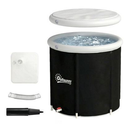 Outsunny Ice Bath Tub for Athletes, 71 Gal Cold Plunge Tub with Cover, Pump, Portable Multiple Layered Inflatable Ice Barrel