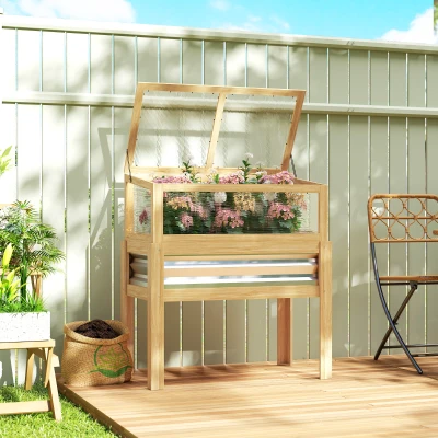 Outsunny Raised Garden Bed with Mini Greenhouse, Elevated Planter Box