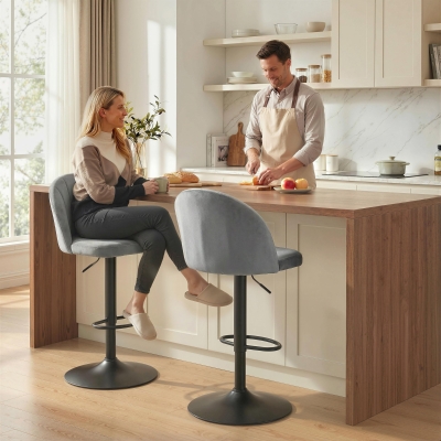 HOMCOM Bar Stools Set of 2, Swivel Counter Height Barstools with Footrest, Grey