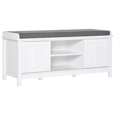 HOMCOM Shoe Bench Ottoman with Sliding Doors & Padded Seat, White