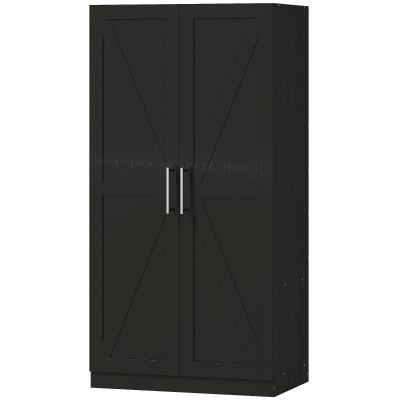 HOMCOM Wardrobe Cabinet with 2 Barn Doors and Hanging Rod, Farmhouse Armoire Wardrobe Closet for Bedroom, Black Wood Effect
