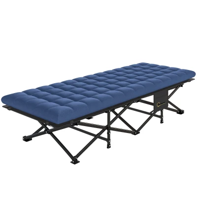 Outsunny Camping Cot with Soft Pad, 32" Extra Wide Folding Cots with Non-Slip Feet and Carry Bag, Blue