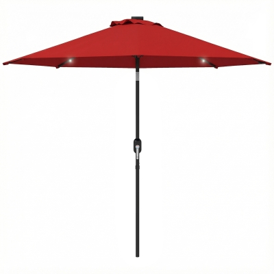 Outsunny 9ft Solar Patio Umbrella Outdoor Sunshade 24 LED Lights Tilt Canopy Wine Red