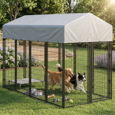 PawHut Outdoor Dog Kennel with Roof, 8' x 4' x 6' Heavy Duty Welded Wire Dog Playpen Enclosure with Escape-proof Lock