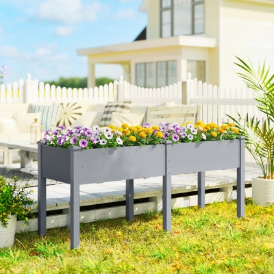 Outsunny Wooden Raised Garden Bed with Legs, 72" x 23" x 30" Elevated Outdoor Planter Box with 6 Drainage Holes