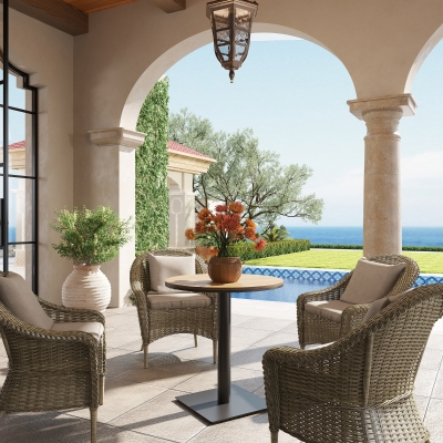 Outsunny Outdoor Side Table, 28" Weather Resistant Round Patio Table with Slatted Design for Garden, Terrace, Balcony, Natural