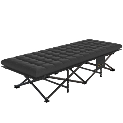 Outsunny Camping Cot with Soft Pad, 32" Extra Wide Folding Cots with Non-Slip Feet and Carry Bag, Black