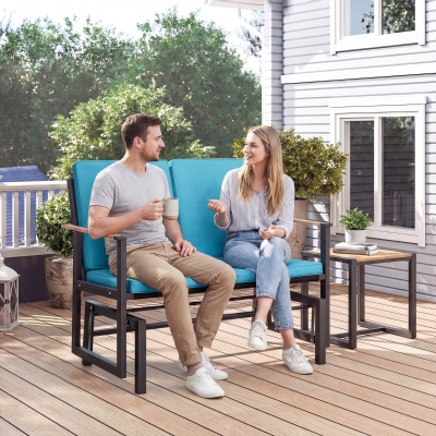 Outsunny Outdoor Glider Bench for 2 Person, Patio Glider Loveseat with Thick Cushions for Garden Balcony Porch, Navy Blue