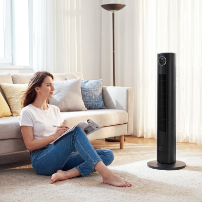 HOMCOM 28dB Tower Fan with 12 Speeds and 4 Modes, Standing Floor Fan with 80° Oscillating, 12H Timer, Black