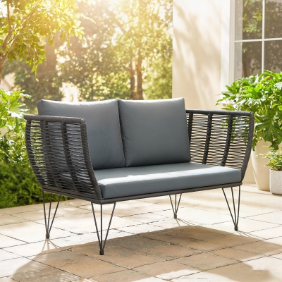 Outsunny Outdoor Couch Patio Sofa with Cushions, 2 Seater Patio Furniture Loveseat with Galvanized Steel Frame, Light Grey