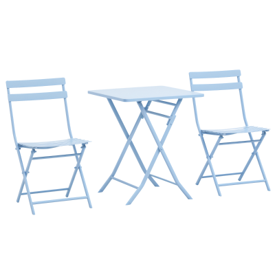 Outsunny 3 Pieces Garden Bistro Coffee Set Foldable Patio Chair & Square Table for Outdoor Yard Porch Poolside Balcony Blue