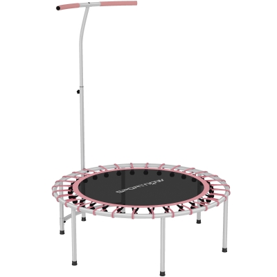 Soozier 40" Foldable Rebounder Trampoline ,Mini Trampoline Indoor with Adjustable Handle, Quiet and Safe Bungee Rebounder, Pink