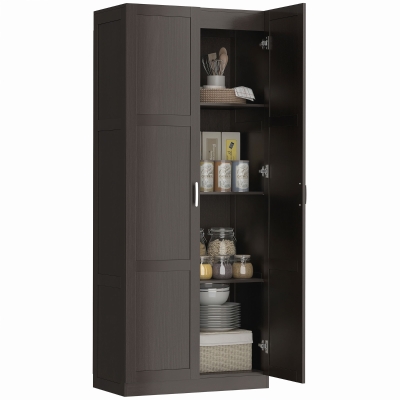 HOMCOM 71" Farmhouse Kitchen Pantry Cabinet with Adjustable Shelves, Brown