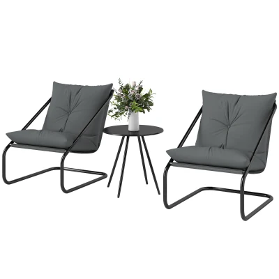 Outsunny Outdoor Bistro Set, 3 Piece Patio Furniture Set with 2 C Spring Chairs and Round Table for Balcony, Light Grey
