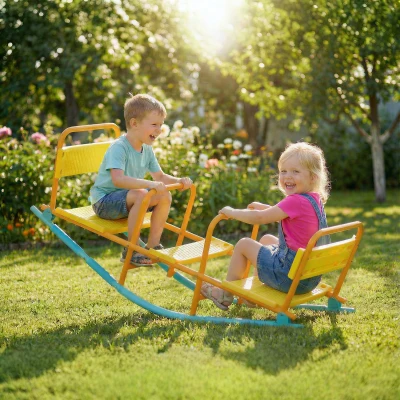 Qaba 2-in-1 Metal Seesaw for Kids, Rocking Playground Equipment