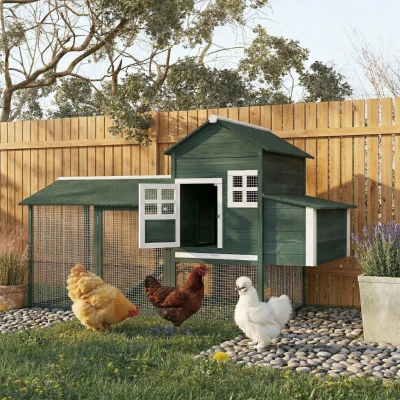 PawHut 84" Wooden Chicken Coop with Run, Green