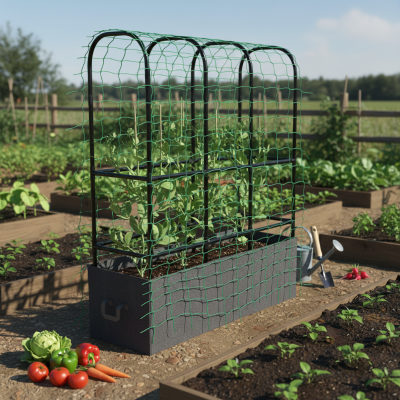 Outsunny Raised Garden Bed with Trellis, Tomato Cage with 52.8 Gal Grow Bag, Garden Cucumber Trellis Plant Cage