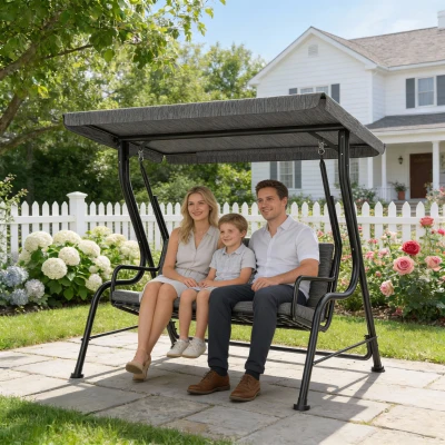 Outsunny 3-Seat Patio Swing Chair, Adjustable Canopy, Black
