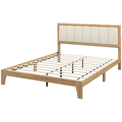 HOMCOM Queen Platform Bed Frame with Headboard, Wooden Slats, Oak