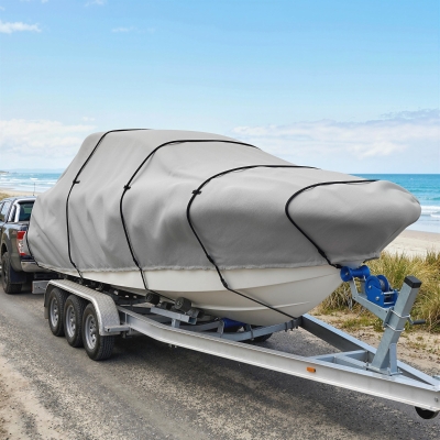 Outsunny 22-24 Ft Trailer Boat Cover, 3000mm Waterproof Universal Boat Cover with Quick-Fasten Buckles, Light Grey
