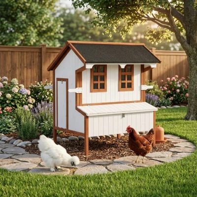 PawHut 47" Wooden Chicken Coop, Portable Backyard Poultry Cage
