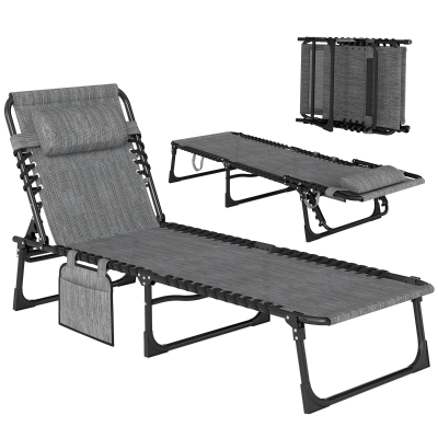Outsunny Portable Reclining Chaise Lounge Chair, Adjustable Gray