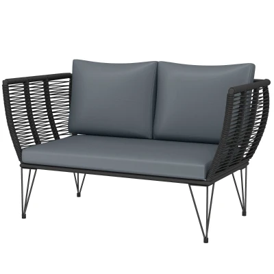 Outsunny Outdoor Couch Patio Sofa with Cushions, 2 Seater Patio Furniture Loveseat with Galvanized Steel Frame, Light Grey
