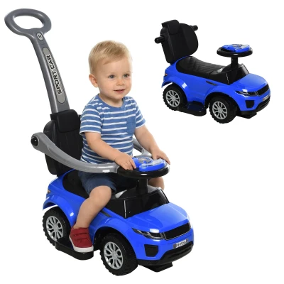 Aosom 3 in 1 Kid Ride on Push Car Sliding Car, Ride on Toy for Boy Girl Toddlers 1-3 Years Old, with Horn Music Light Function Secure Bar, Blue